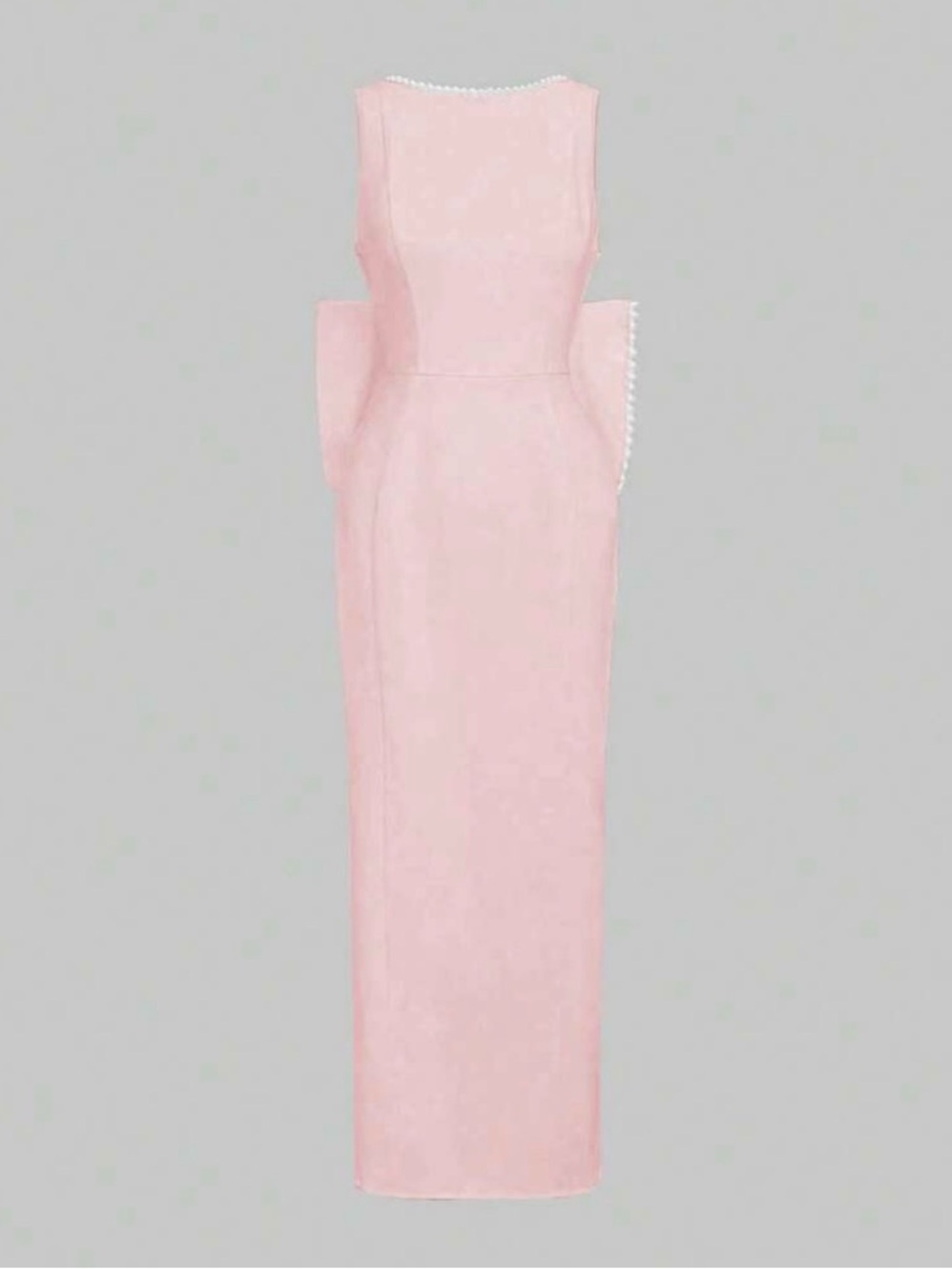 Elegant Pink Pearl-Trim Bow Back Evening Dress - Picture 5 of 9